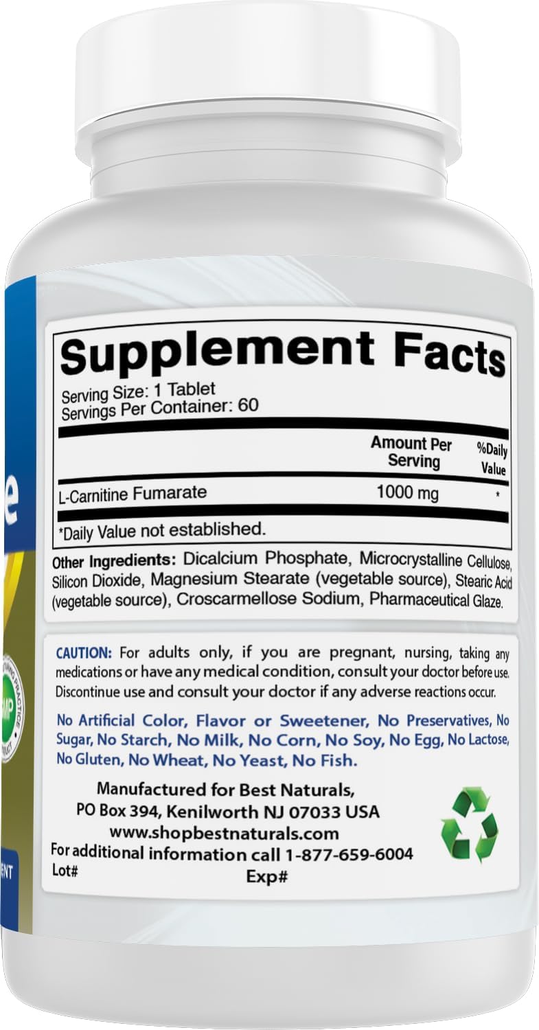 Best Naturals - L-Carnitine 1000mg, 60 tabletas