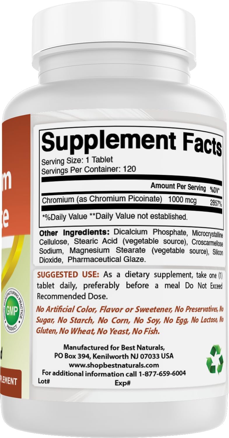 Best Naturals - Chromium Picolinate 1000mg, 120 tabletas