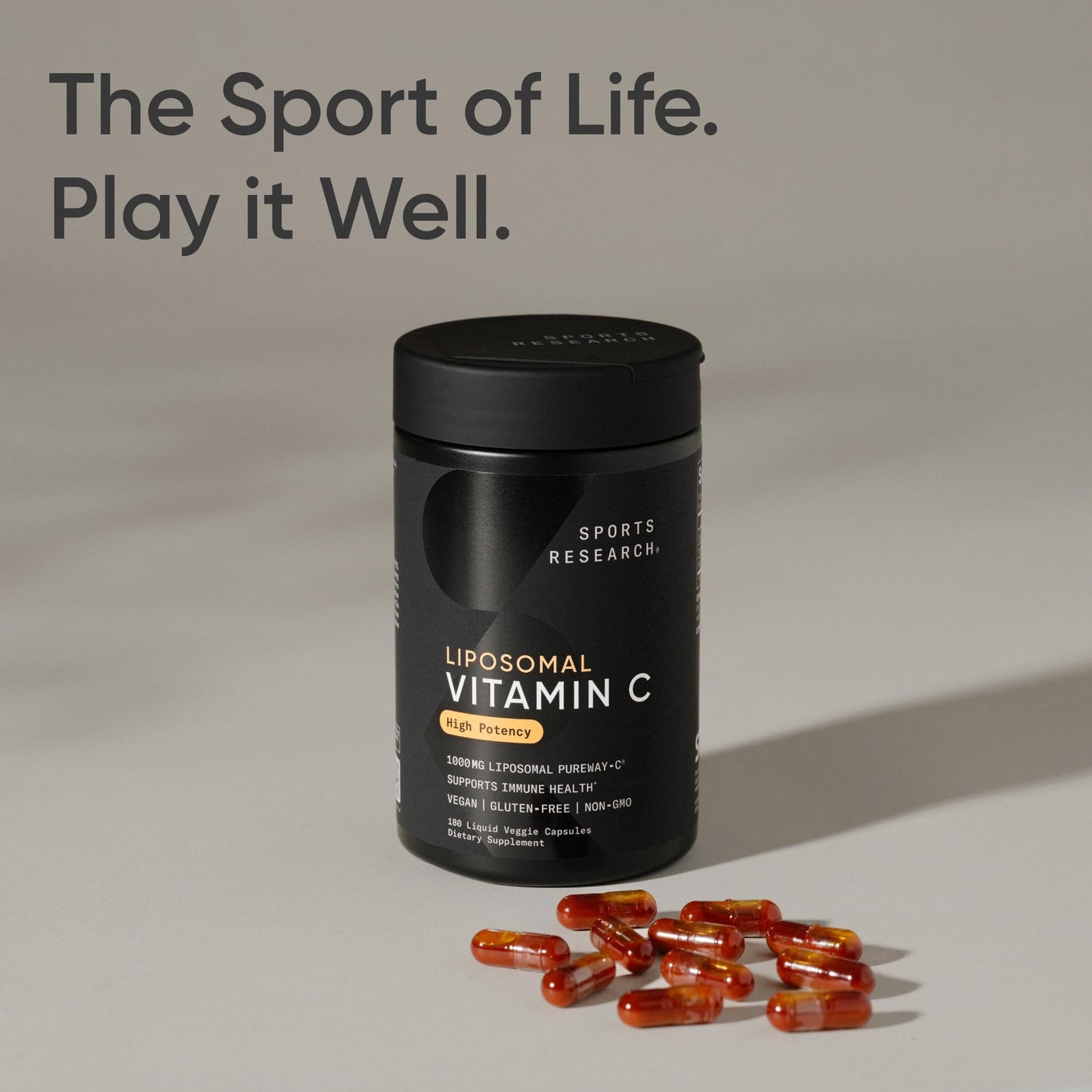 Sports Research® High Potency Liposomal Vitamin C Supplement 1000 mg – Certified Vegan, Non-GMO, Gluten Free | Antioxidant & Immune Support | Ascorbic Acid Vitamin C | 180 Liquid Veggie Capsules