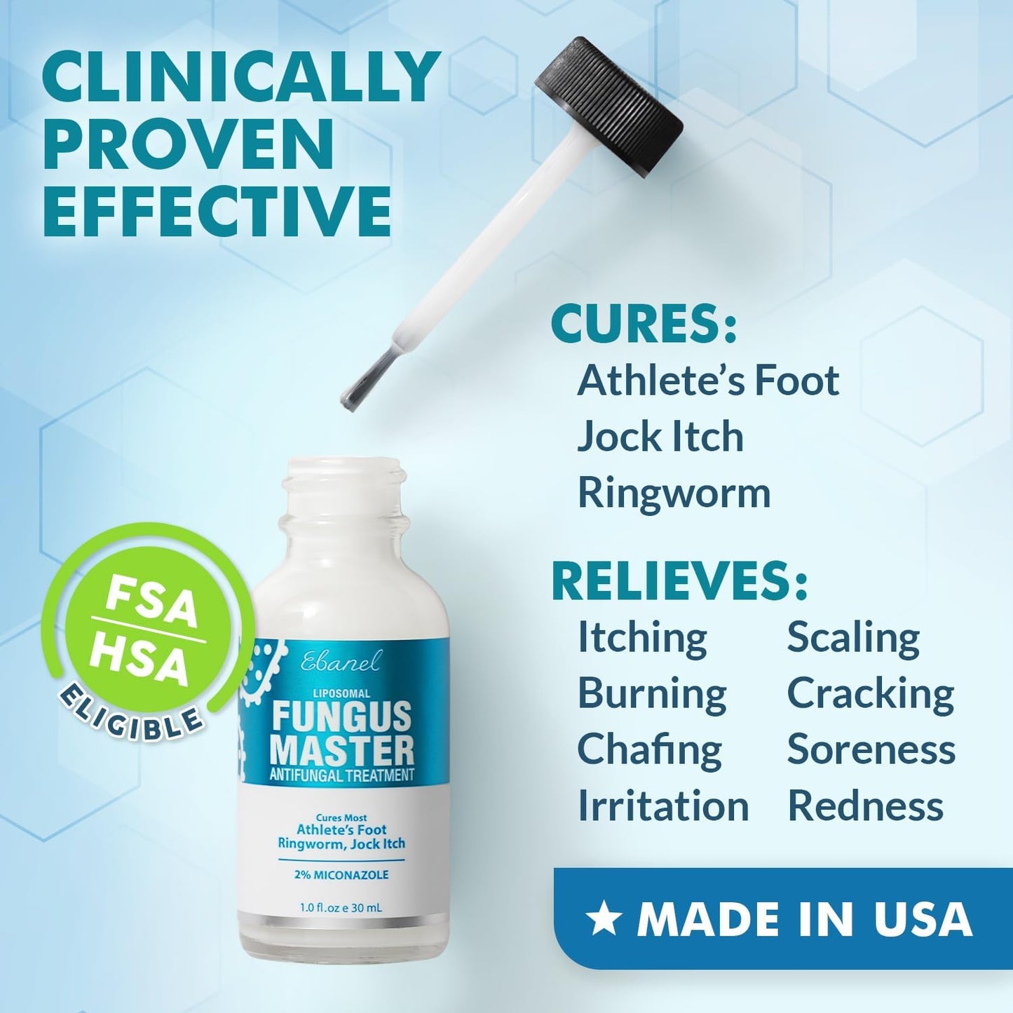 Ebanel - Tratamiento antifúngico, tratamiento de pie de atleta con miiconazol, ácido undecilénico, urea, aceite de orégano, ácido salicílico, mata los hongos en la piel que provocan hongos en las uñas.