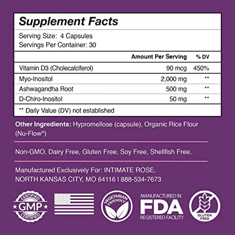 Myo-Inositol & D-Chiro Inositol + Aswagandha Intimate Rose 120 Capsulas