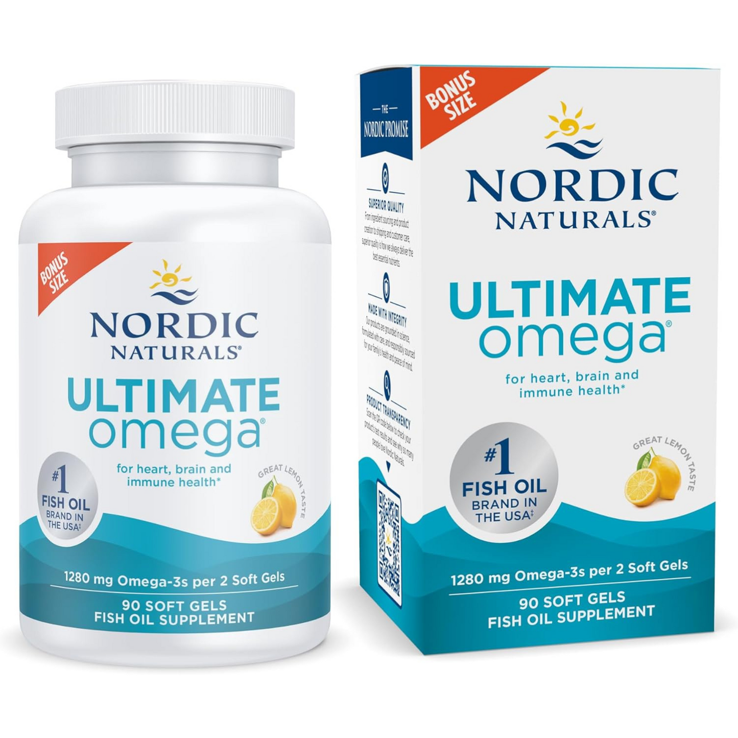 Nordic Naturals Ultimate Omega, sabor a limón, 1280 mg de Omega-3 - 90 Capsulas de Gel.