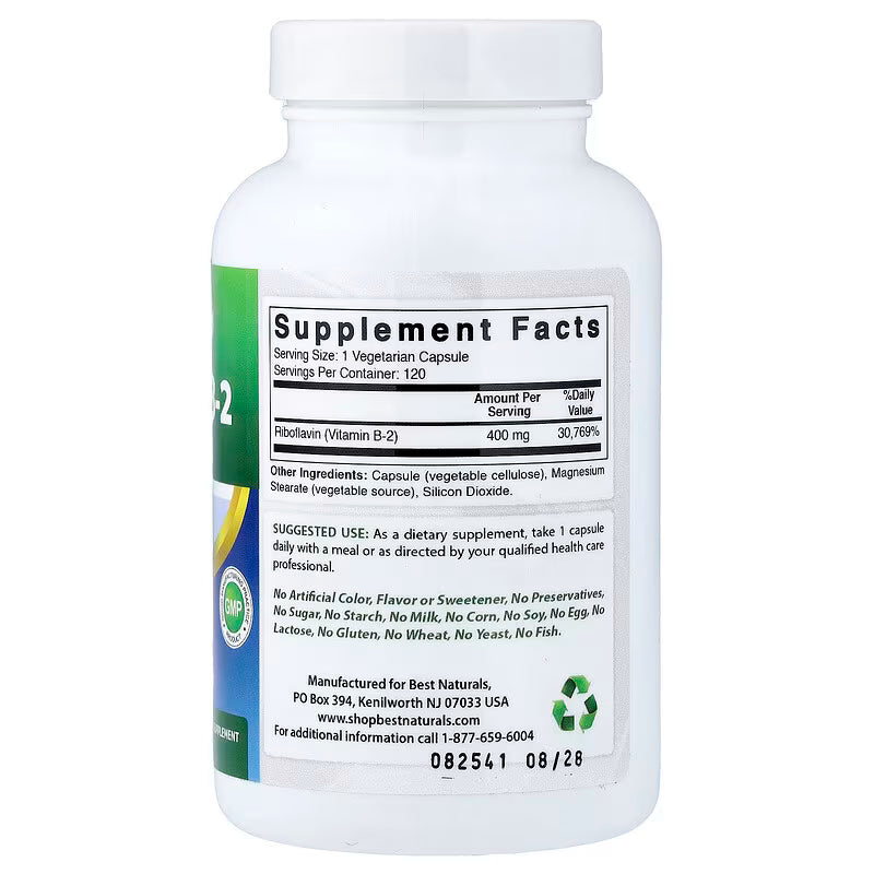 Best Naturals- Vitamina B-12(Riboflavin) 400mg, 120 capsulas
