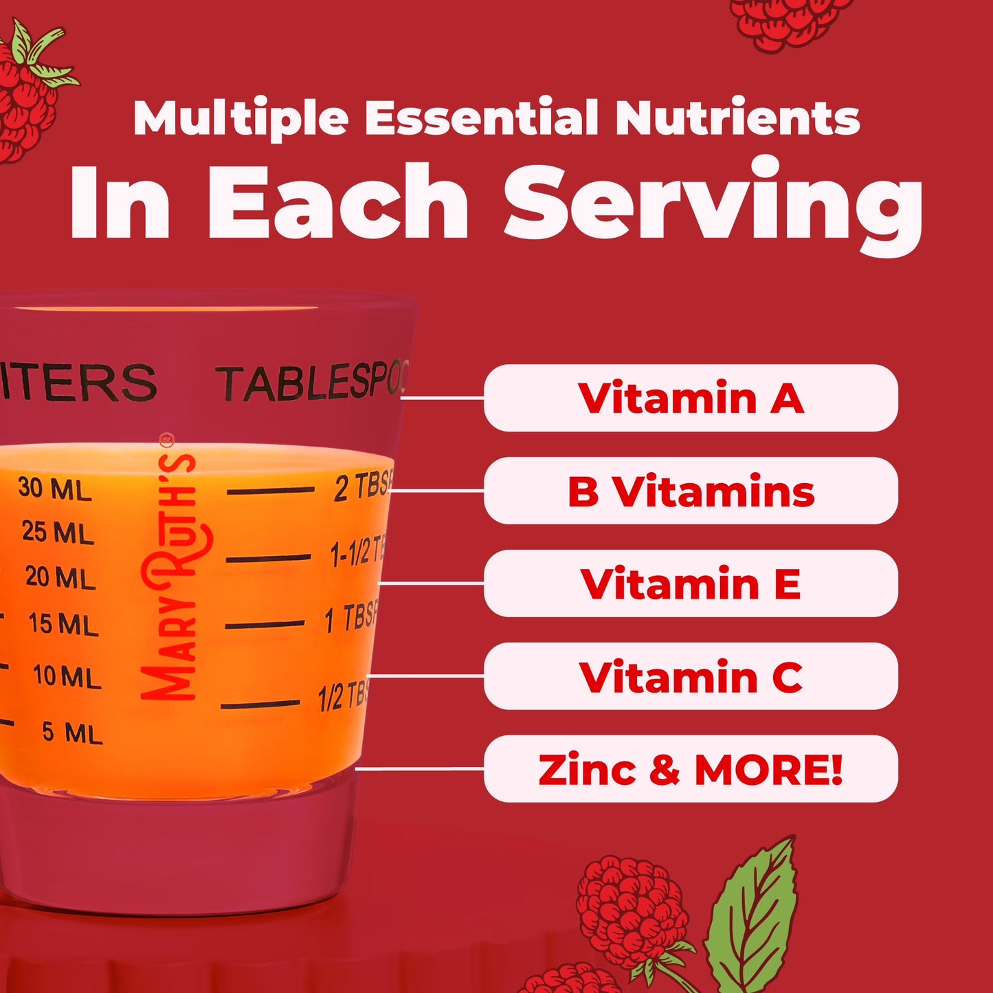 MaryRuth Organics Multivitamínico Líquido Matutino, Vegano, Salud y Bienestar General para Adultos y Niños, Frambuesa- 450ml