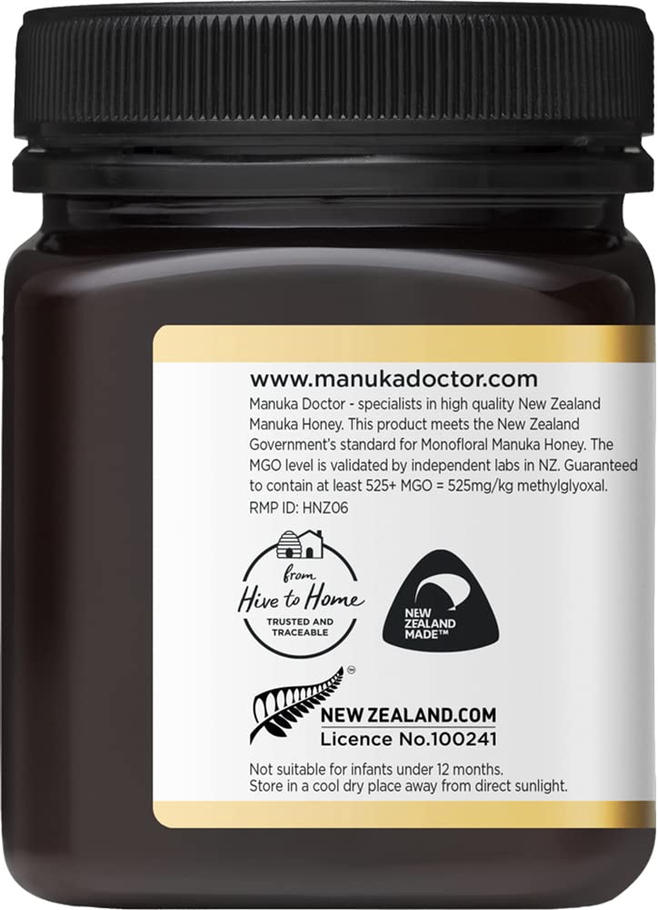 Manuka Doctor - Monofloral de miel de manuka MGO 525+, miel de Nueva Zelanda 100% pura. 250gr.
