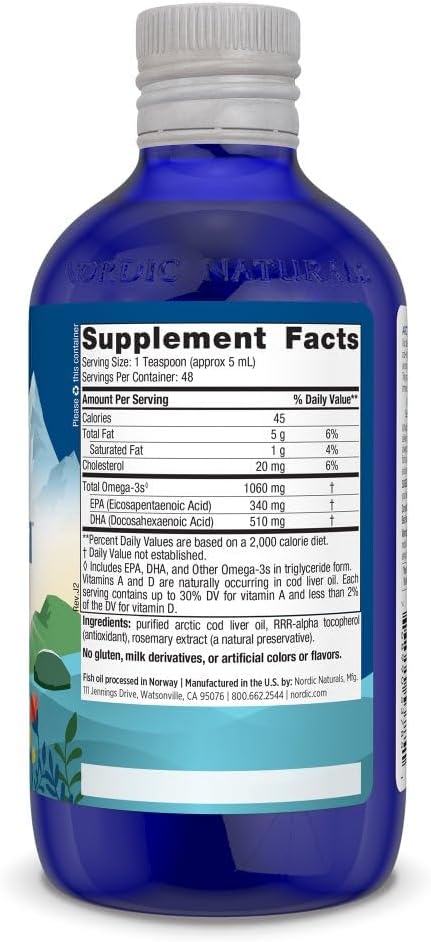 Nordic Naturals Arctic CLO - Aceite de hígado de bacalao para corazón, salud cerebral 237ml