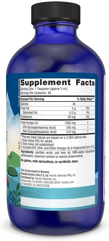 Nordic Naturals Arctic CLO - Aceite de hígado de bacalao para corazón, salud cerebral 237ml