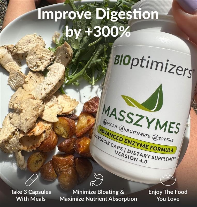 BIOptimizers MassZymes - Suplemento completo de enzimas digestivas 120 Capsulas