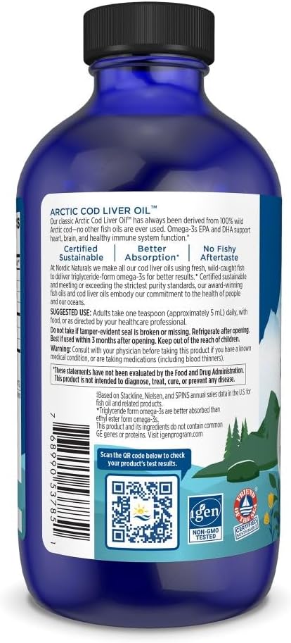 Nordic Naturals Arctic CLO - Aceite de hígado de bacalao para corazón, salud cerebral 237ml