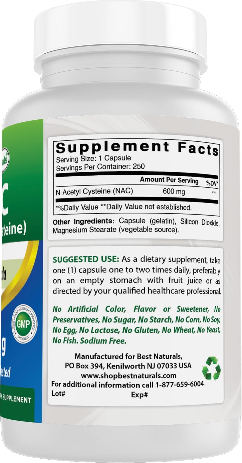 Best Naturals - NAC (N-Acetyl Cysteine), 600mg - 250 tabletas