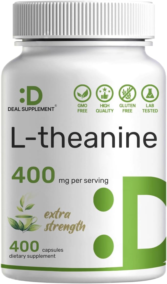 L-Theanine 400mg, Deal Supplement 400 Capsulas – Extra Fuerte Amino Acidos para la concentracion y relajacion