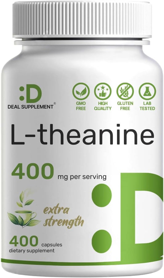 L-Theanine 400mg, Deal Supplement 400 Capsulas – Extra Fuerte Amino Acidos para la concentracion y relajacion