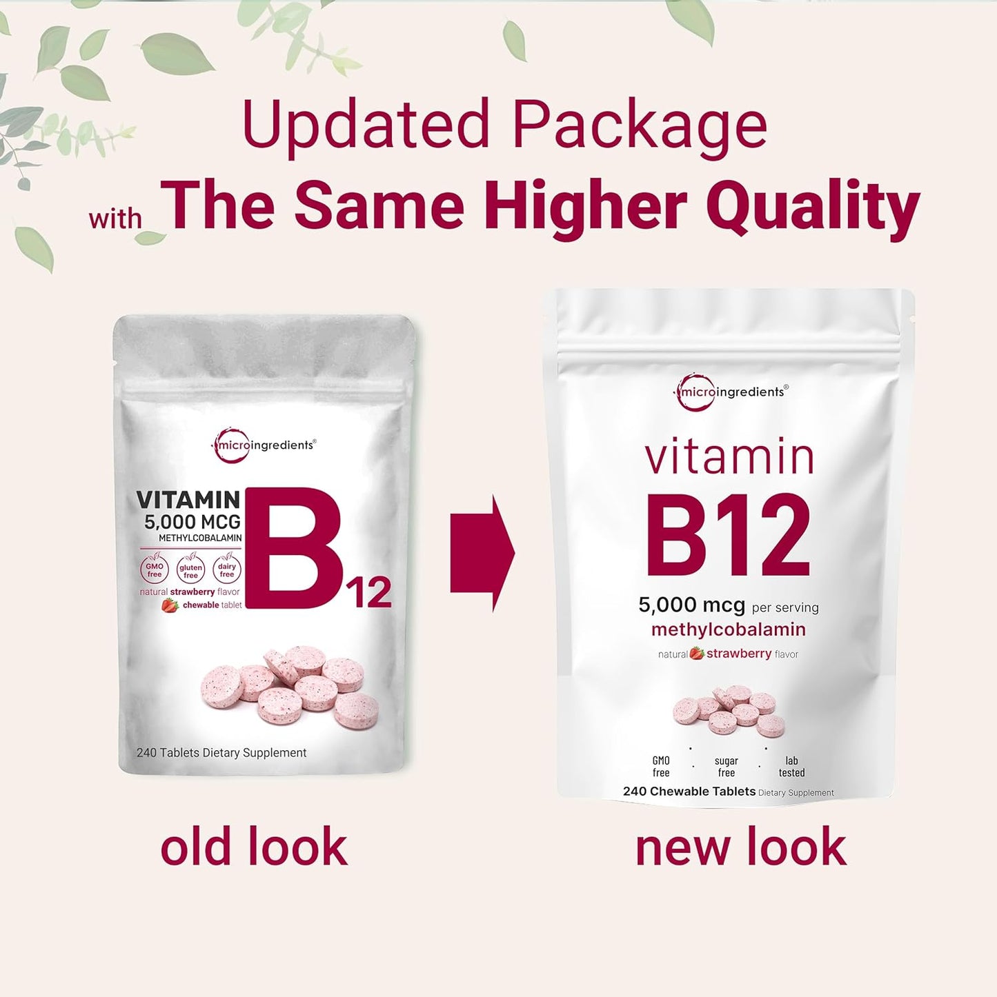 MicroIngredients - Vitamina B12(5,000mcg), 240 tabletas chewable