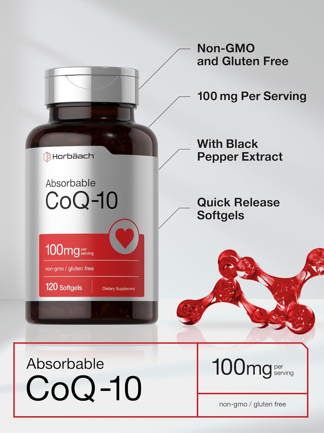 Horbaach -  Absorbable CoQ-10 100mg, 120 capsulas