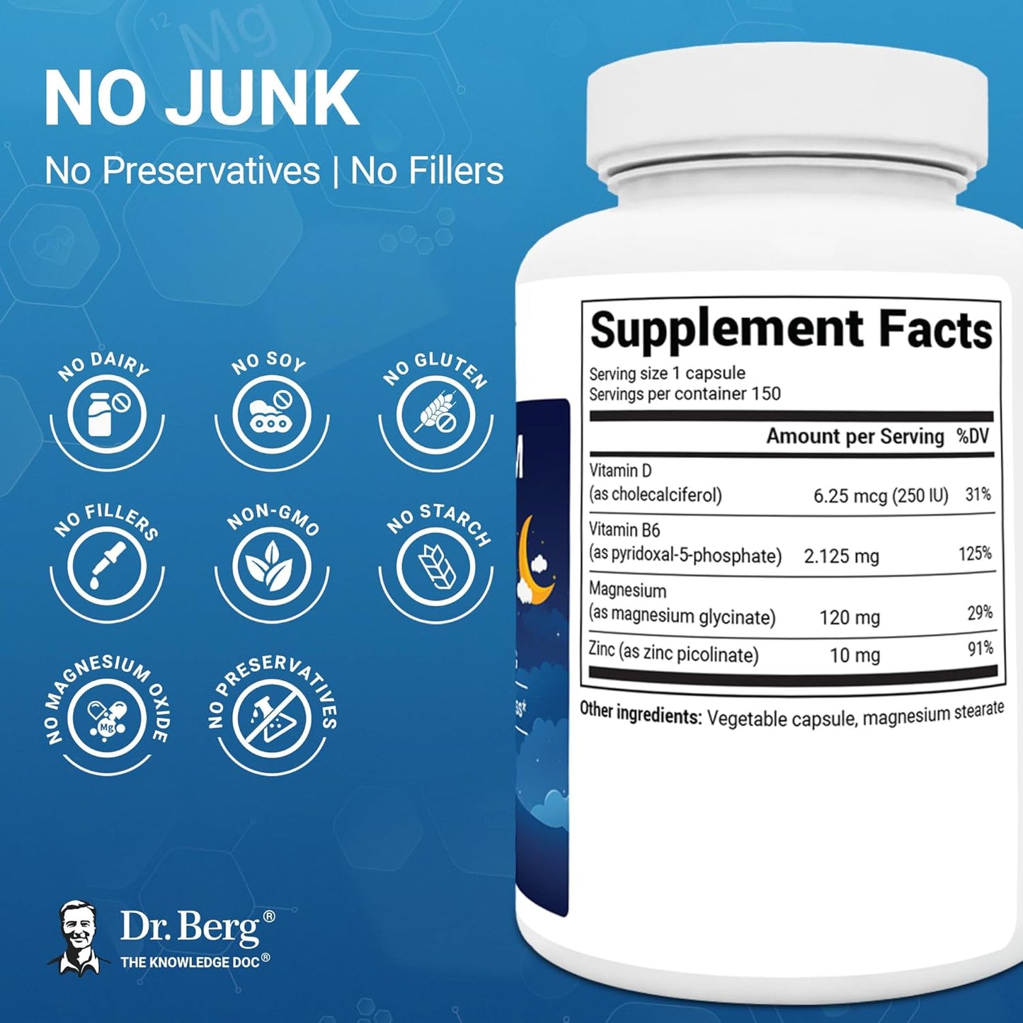 Dr. Berg - Magnesium Glycinate 120 mg,  150 capsulas