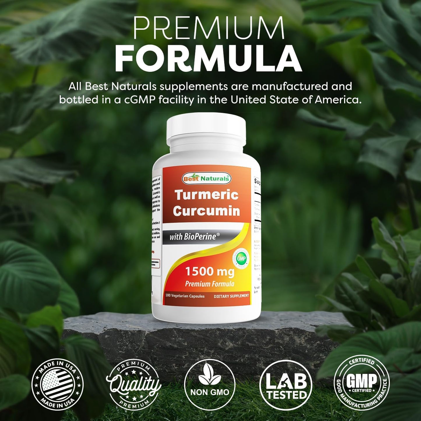 Best Naturals - Turmeric Curcumin 1500mg con Bioperine, 180 capsulas