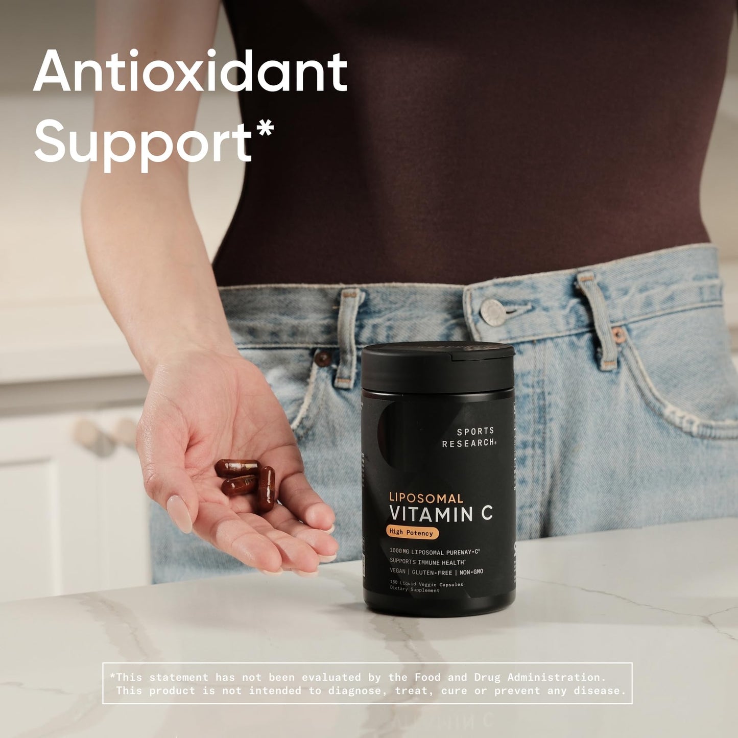 Sports Research® High Potency Liposomal Vitamin C Supplement 1000 mg – Certified Vegan, Non-GMO, Gluten Free | Antioxidant & Immune Support | Ascorbic Acid Vitamin C | 180 Liquid Veggie Capsules