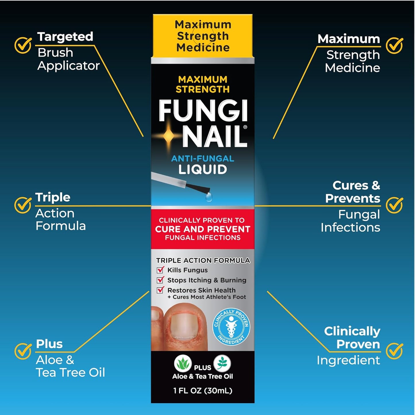 Fungi-Nail Solución líquida antifúngica, mata los hongos y pie de atleta con tolnafato clínicamente probado para curar y prevenir infecciones fúngicas  - 30ml .