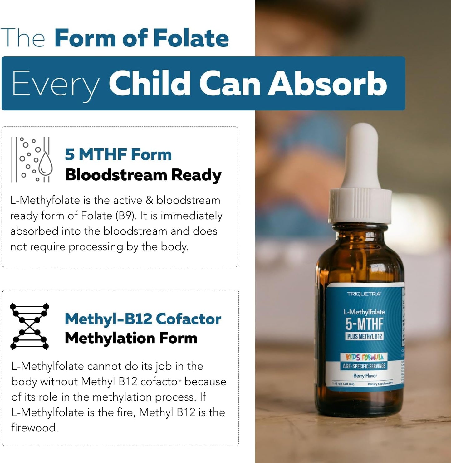 Organic Kids L-metilfolato + metil B12 Cofactor - 5-MTHF para niños, 30ml