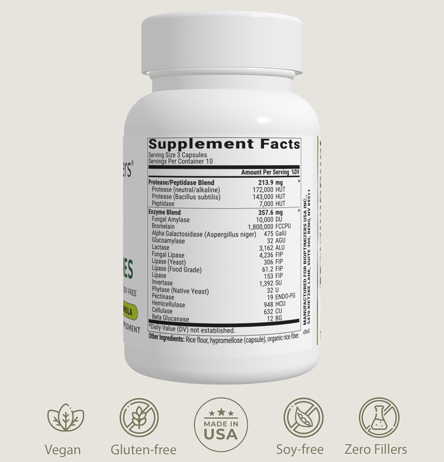 BIOptimizers MassZymes - Suplemento completo de enzimas digestivas 120 Capsulas