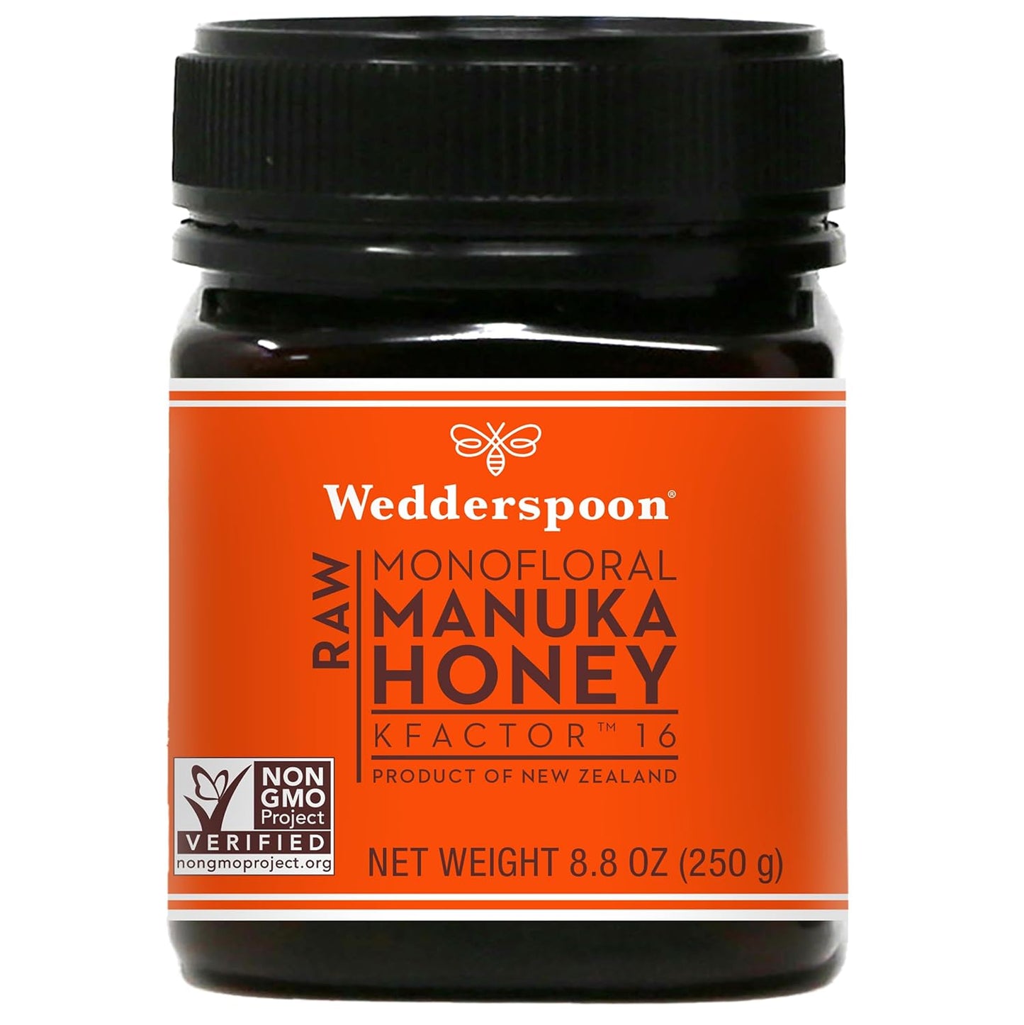 Wedderspoon Raw Premium Miel de Manuka KFactor 16, sin pasteurizar, genuina miel de Nueva Zelanda, multifuncional 250gr.