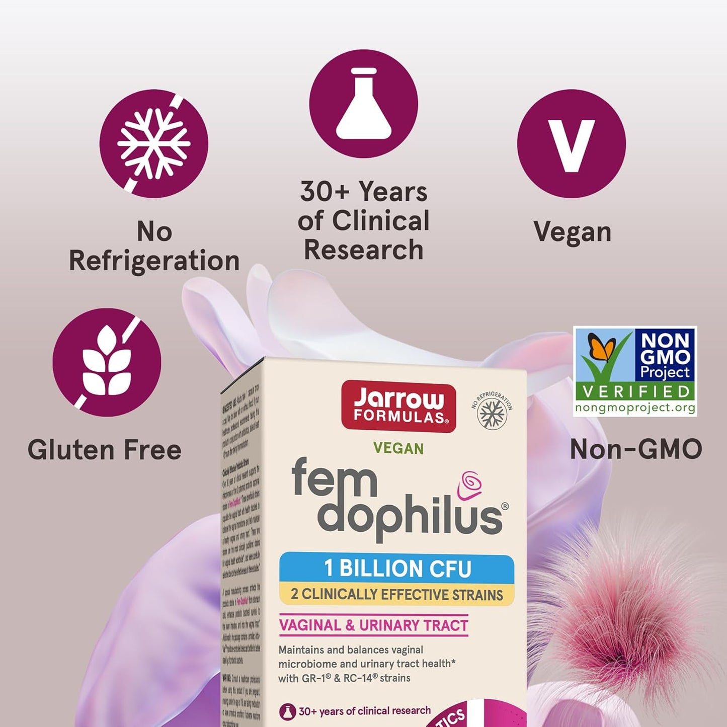 Jarrow Formulas Fem-Dophilus Probióticos 1 mil millones de UFC con 2 cepas clínicamente efectivas 60  Capsulas