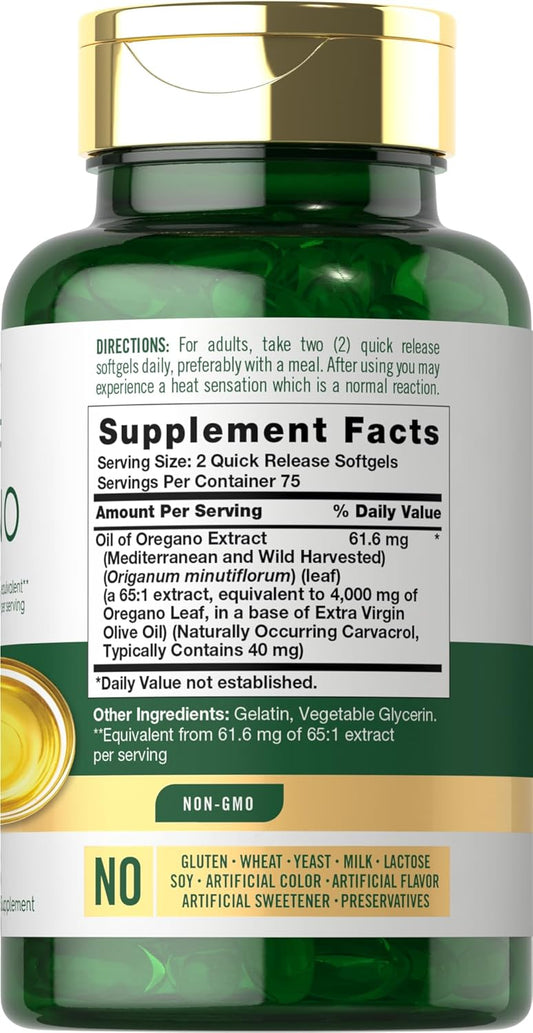 Aceite de Oregano Carlyle 4000mg - Oil of Oregano 150 Capsulas de Gel.