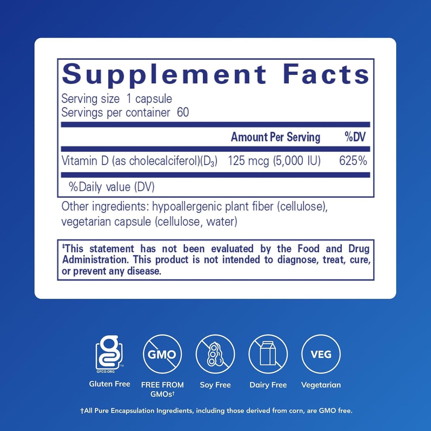 Pure Encapsulations - Vitamina D3 125mcg(5000IU), 60 capsulas