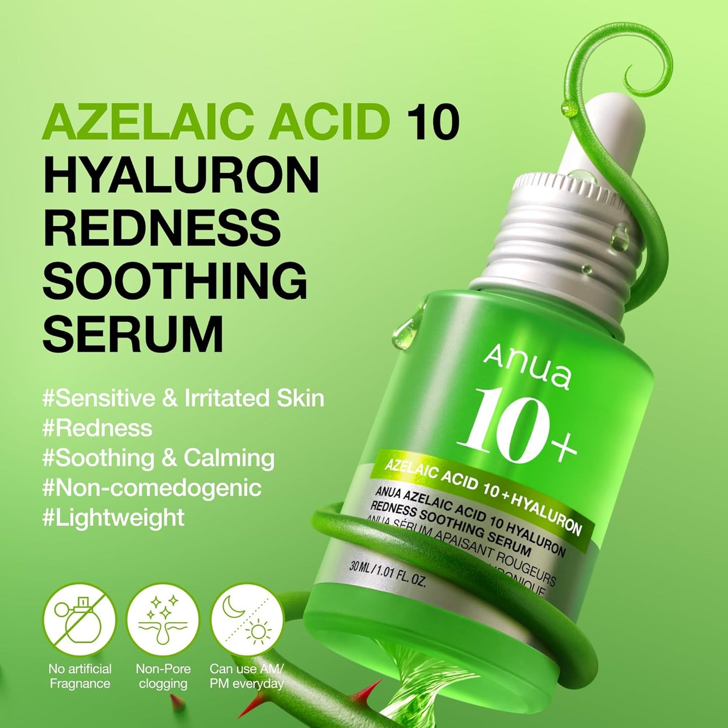Anua Suero Facial de Ácido Azelaico 10% Hialurónico, 30ml