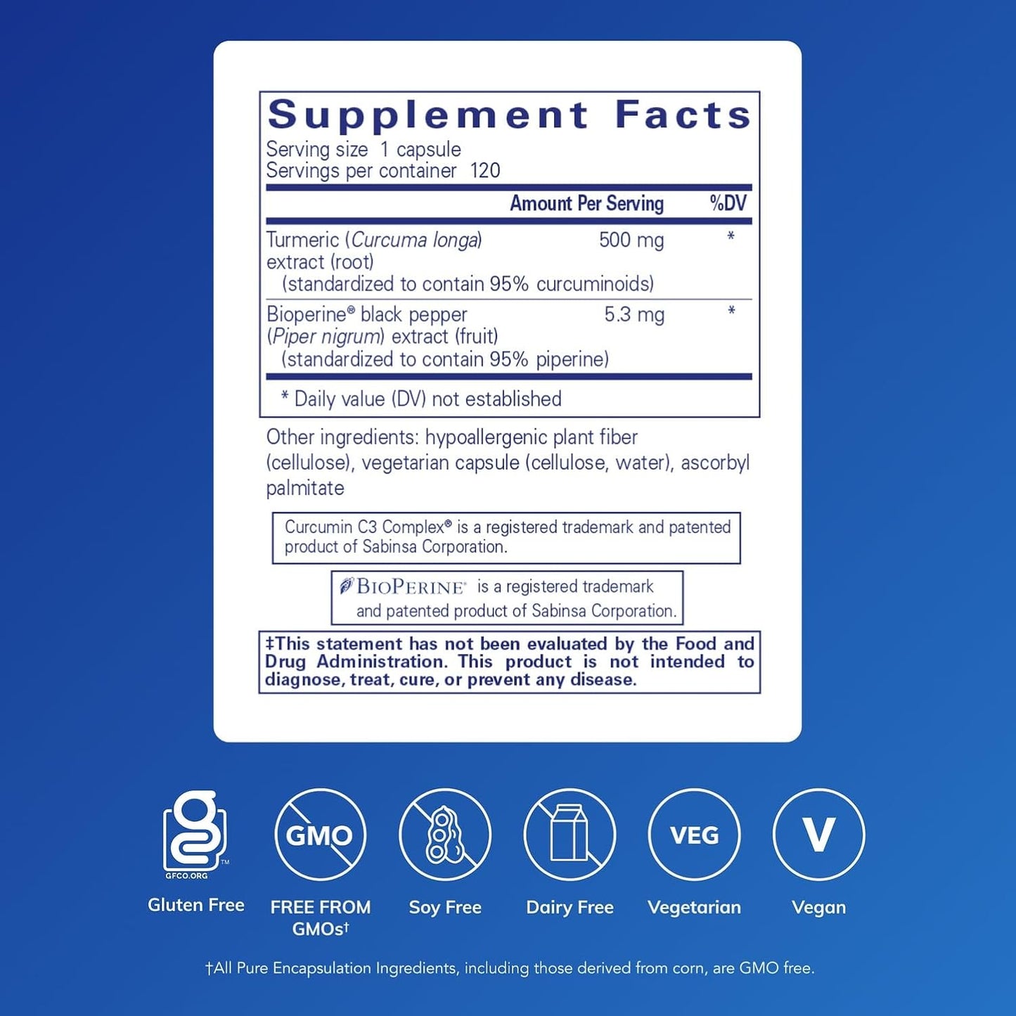 Pure Encapsulations – Curcumina 500 con Bioperina, 120 capsulas