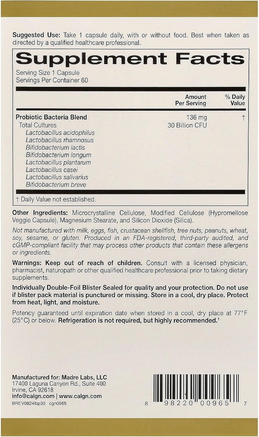 California Gold Nutrition - LactoBif 30 probioticos, 30 billion CFU - 60 capsulas