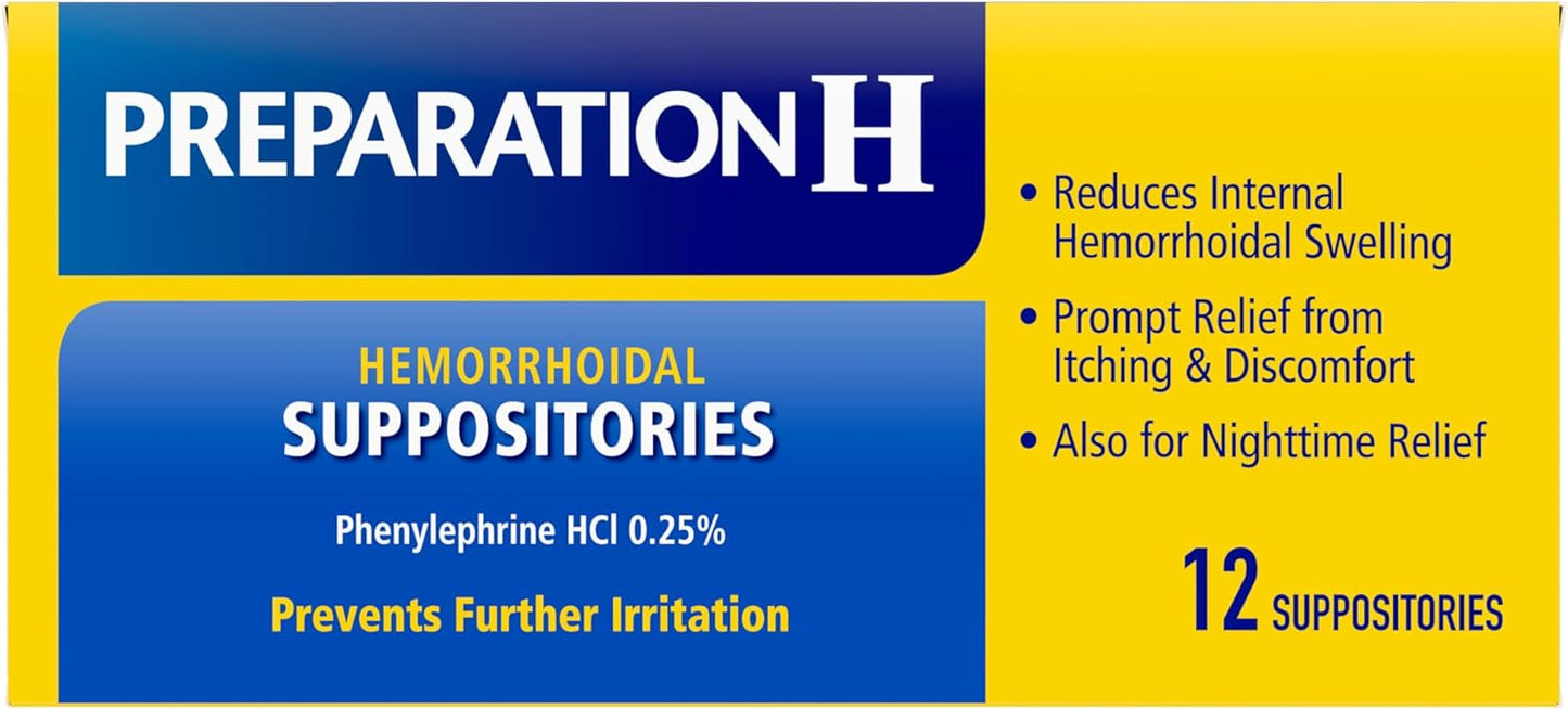 Preparation H Supositorios de hemorroides para aliviar la picazón y las molestias, 12 unidades
