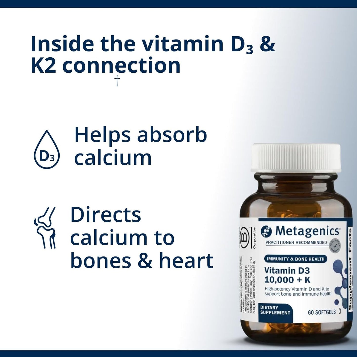 Metagenics- Vitamina D3(10,000) + K, 60 capsulas