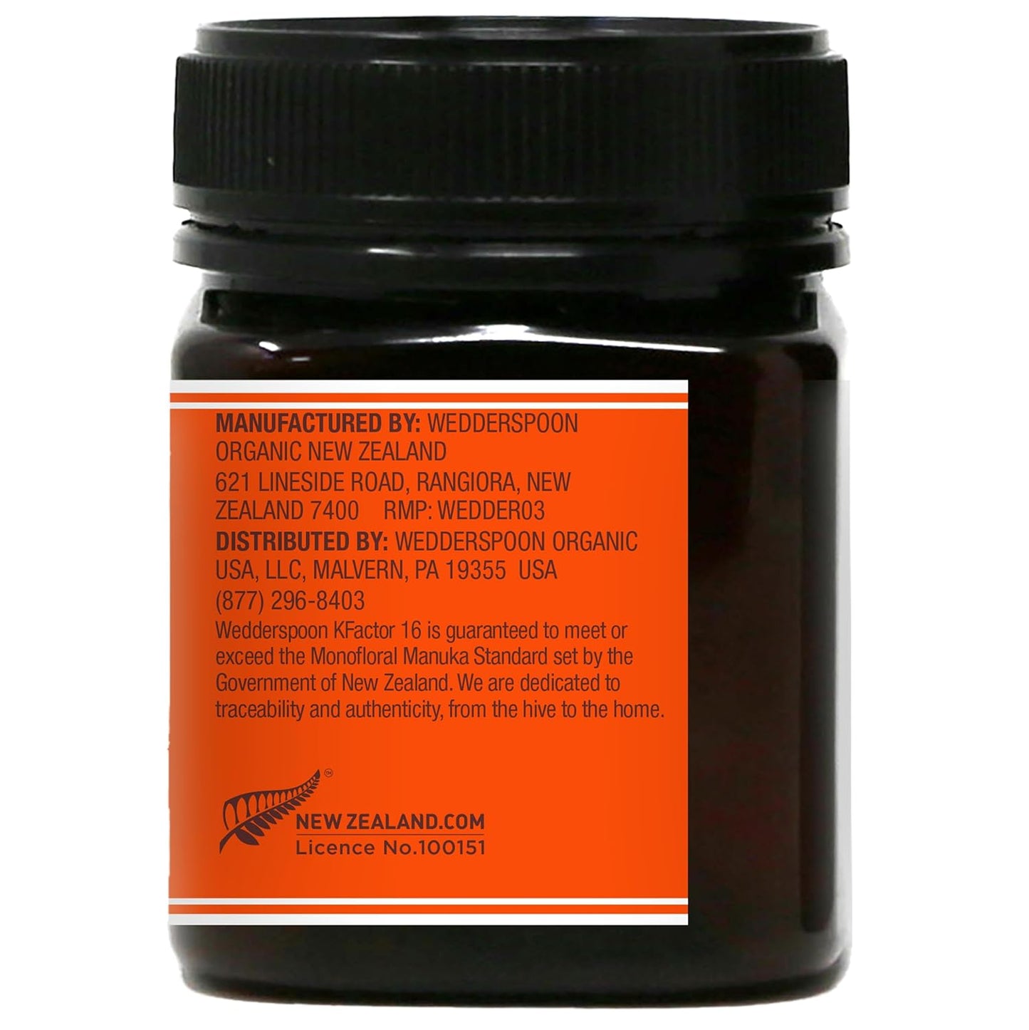 Wedderspoon Raw Premium Miel de Manuka KFactor 16, sin pasteurizar, genuina miel de Nueva Zelanda, multifuncional 250gr.