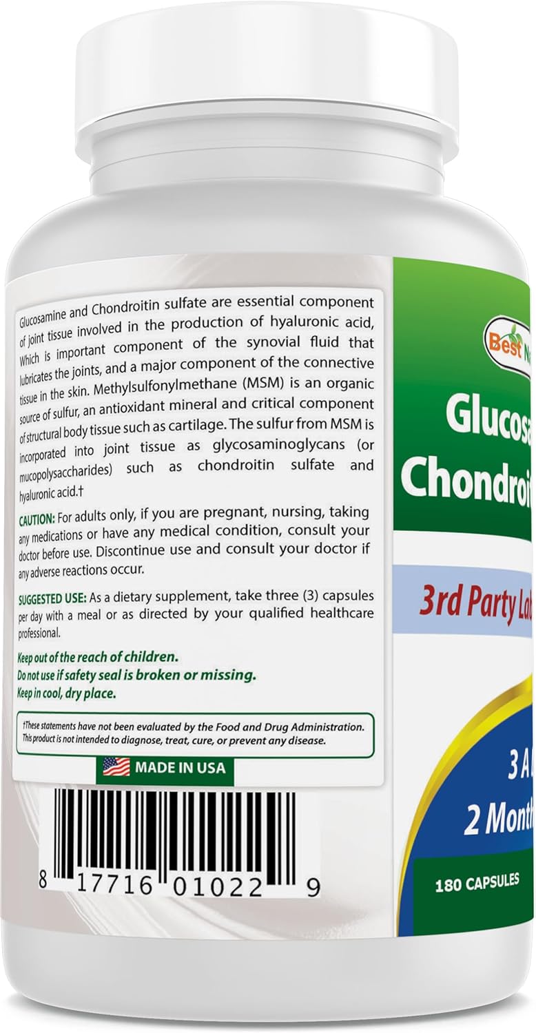 Best Naturals - Glucosamine + Chondroitin + MSM, 180 capsulas