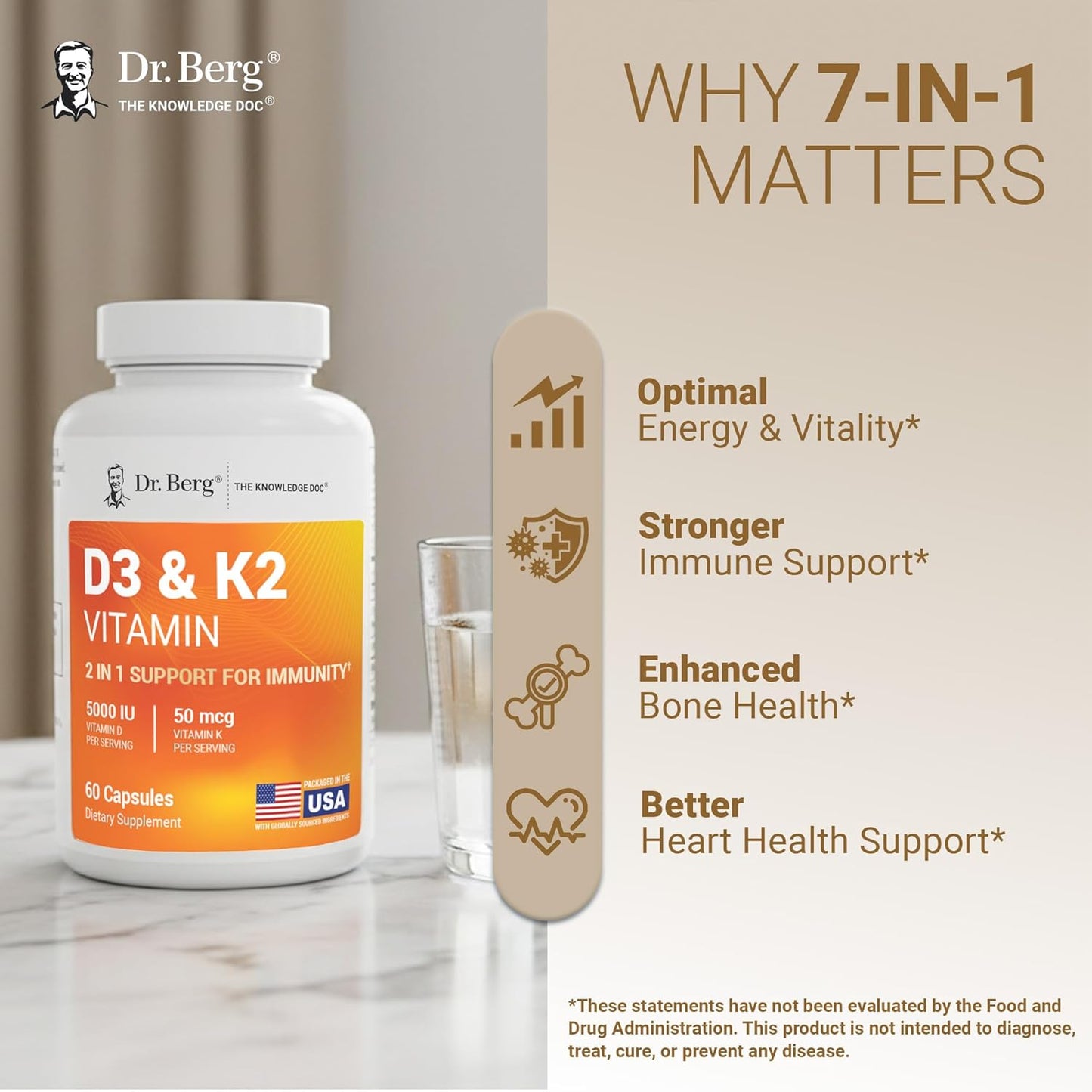 Dr. Berg - D3(5000IU) + K2(50 MCG), 60 capsulas