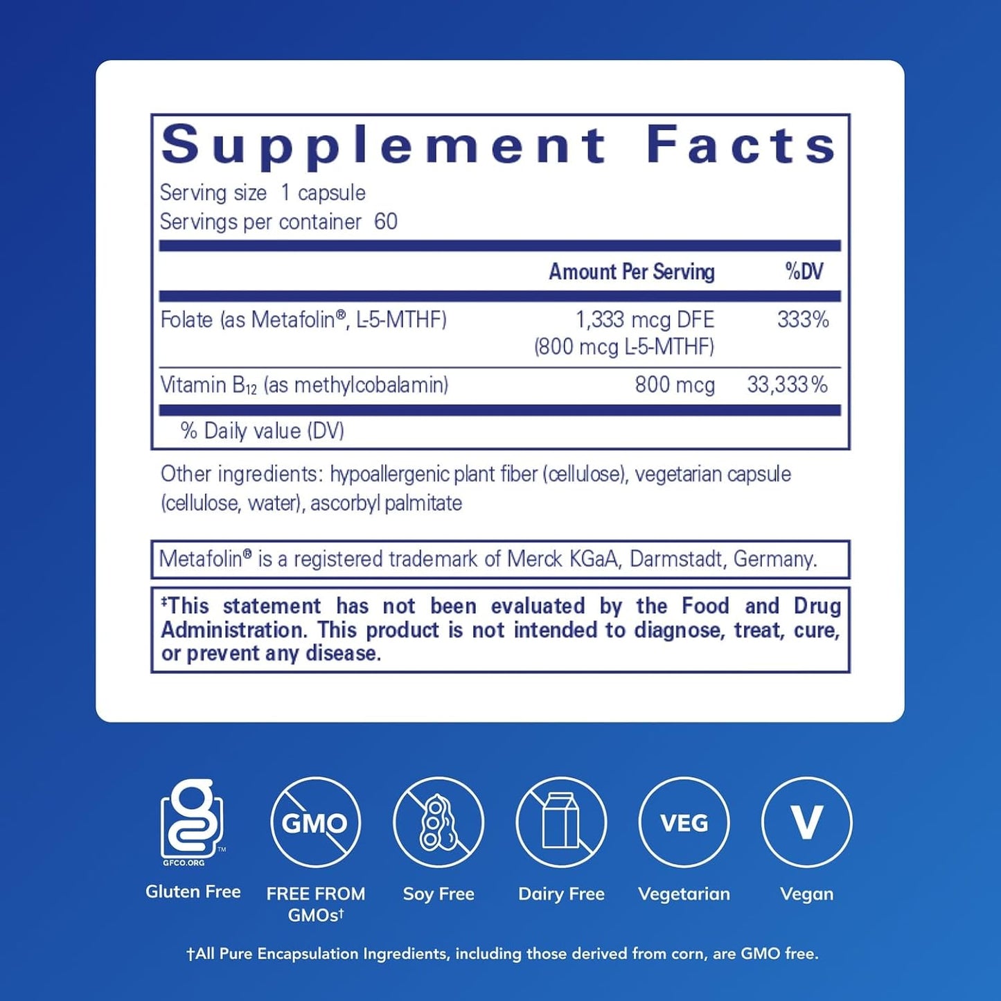 Pure Encapsulations - Vitamina B12 con folate, 60 capsulas