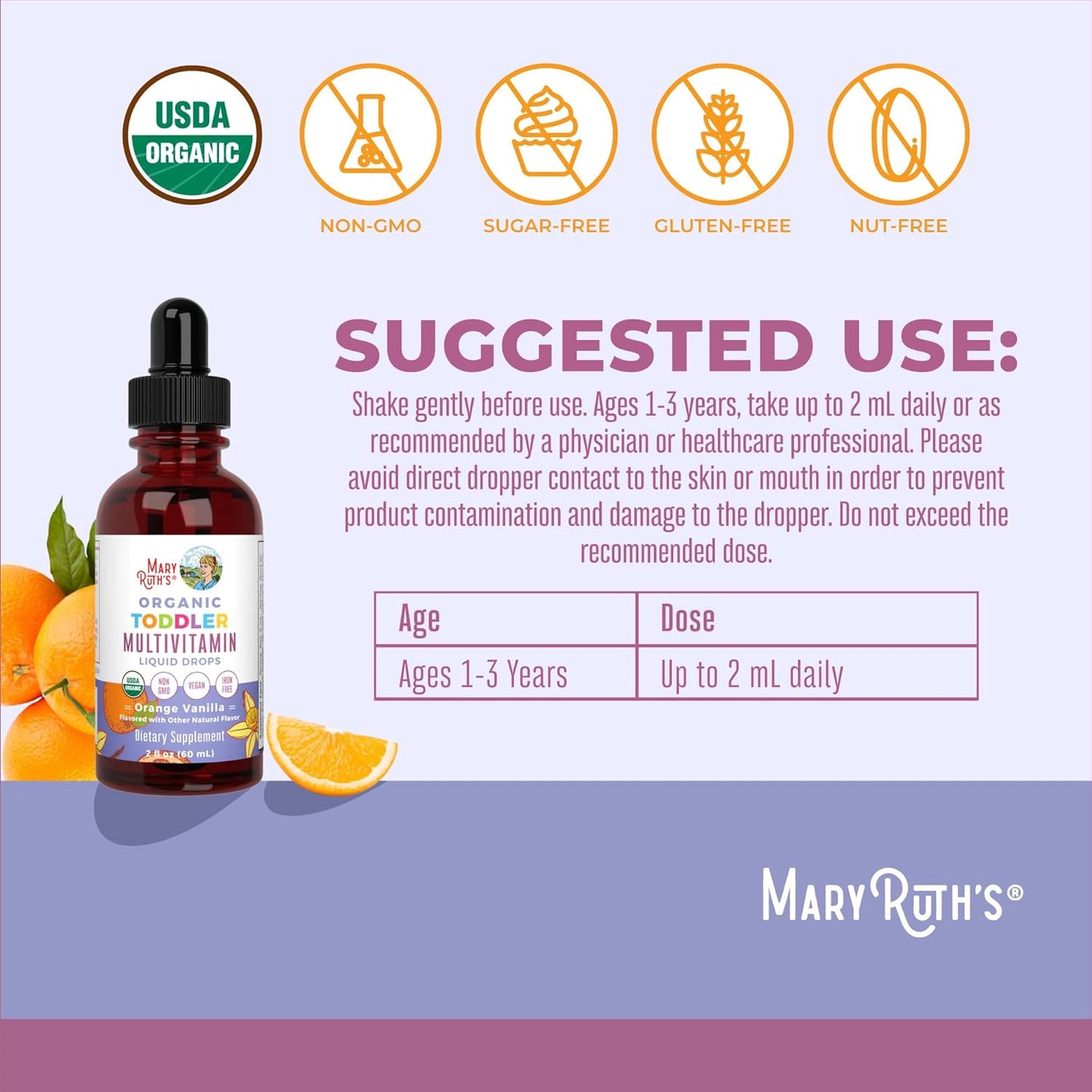 MaryRuth Organics Multivitamínico para niños pequeños , 60ml