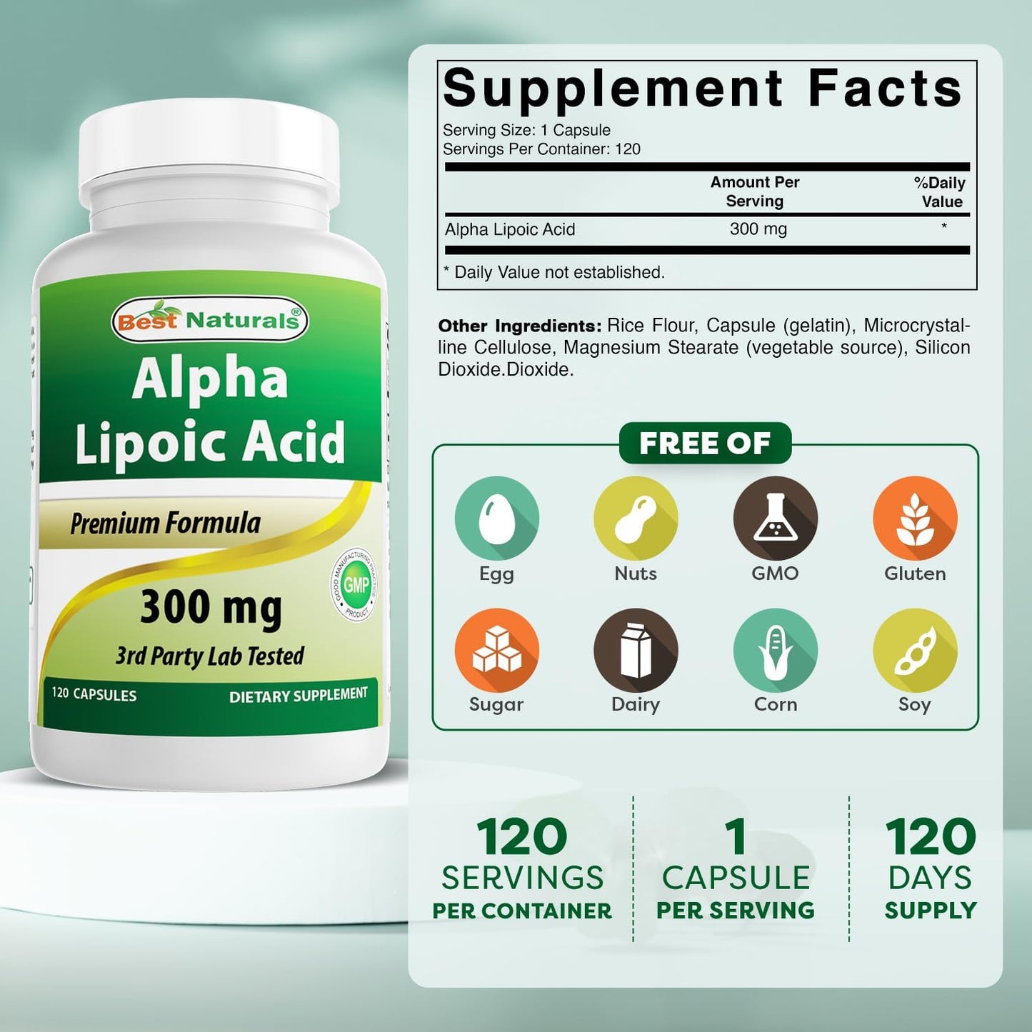 Best Naturals - Alpha Lipoic Acid 300mg, 120 capsulas