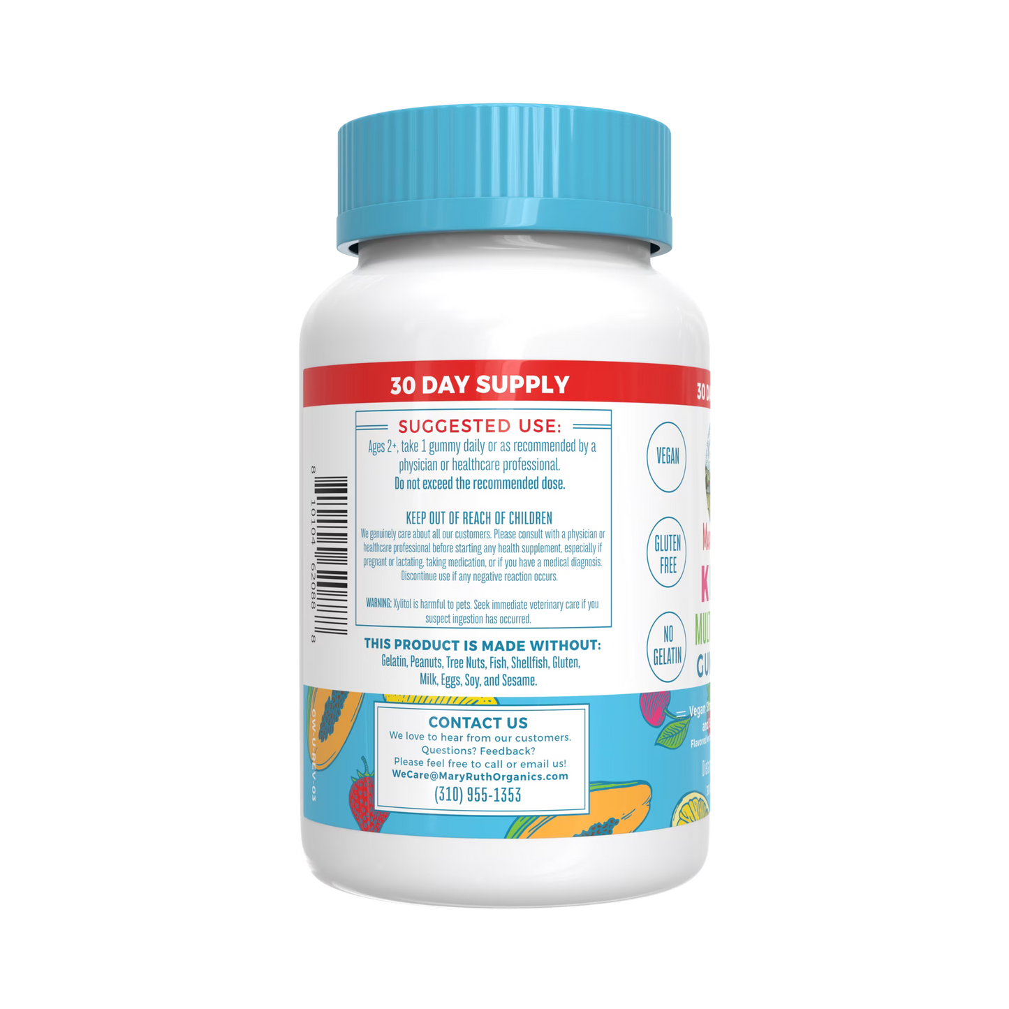 MaryRuth Organics Gomitas Multivitamínicas para Niños, Salud Infantil, sin Azúcar, Fresa Papaya Super Ponche, 30 gummies