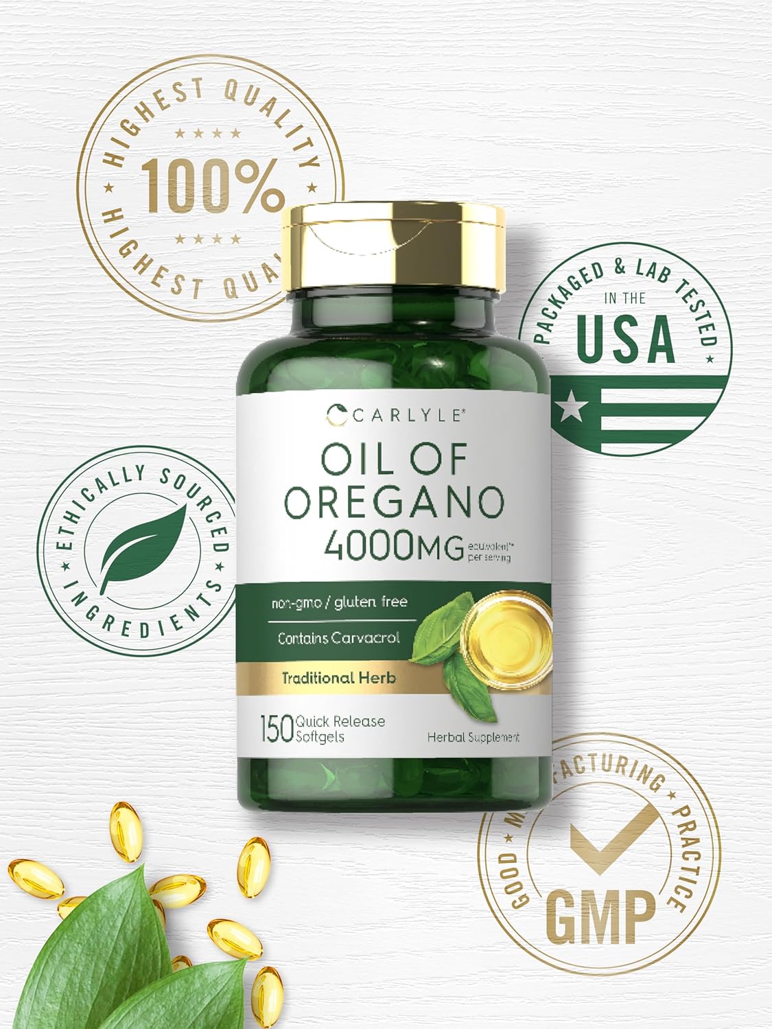 Aceite de Oregano Carlyle 4000mg - Oil of Oregano 150 Capsulas de Gel.