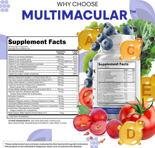 Clean Nutra - Vitaminas para los ojos con arándano, luteína y zeaxantina, suplementos de licopeno de 40 mg de resveratrol , Suplemento vitamínico y mineral  60 Capsulas