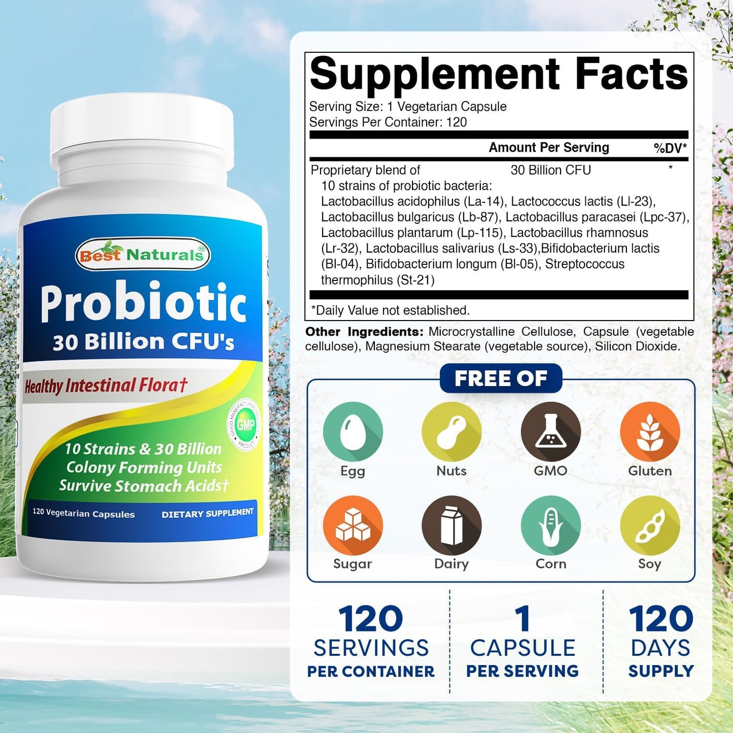Best Naturals - Probiotic 30 billion CFU´s , 120 capsulas
