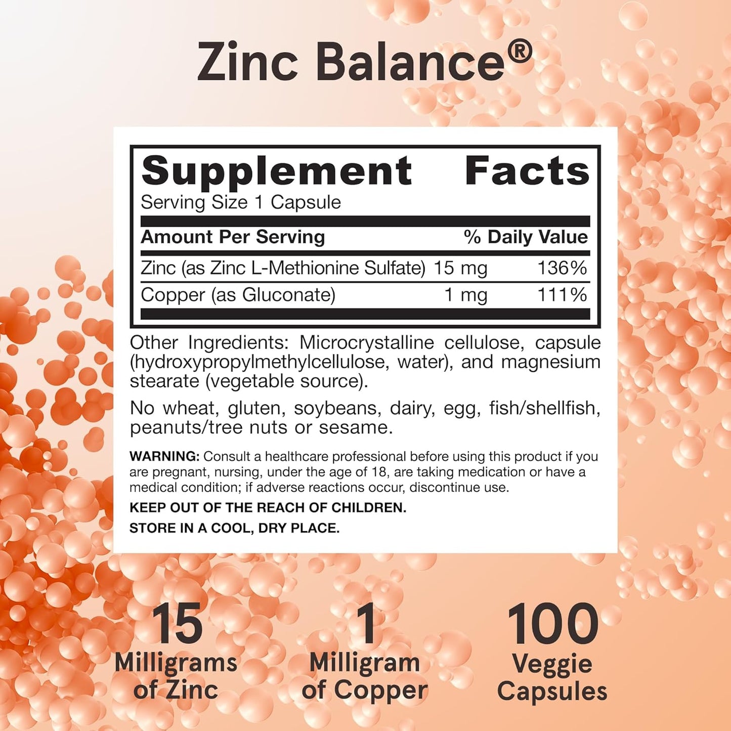 Jarrow Formulas, Zinc 15mg  Balance Essential Mineral, 100 capsulas