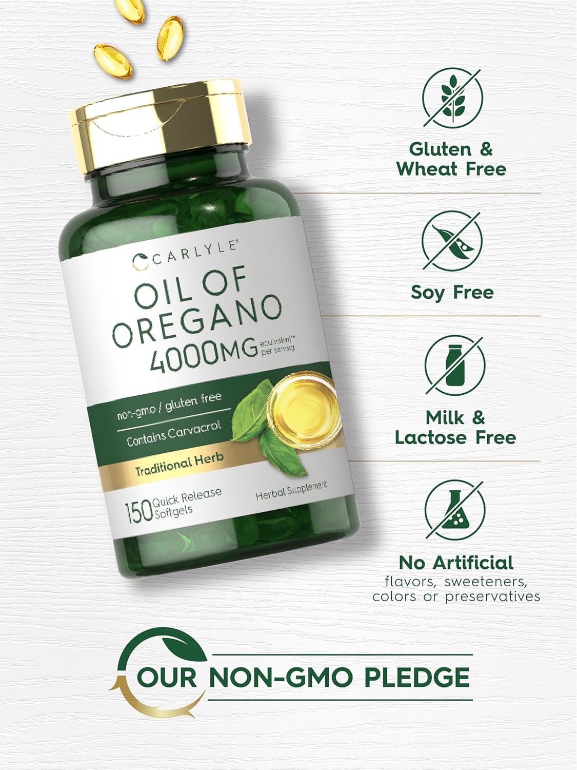 Aceite de Oregano Carlyle 4000mg - Oil of Oregano 150 Capsulas de Gel.