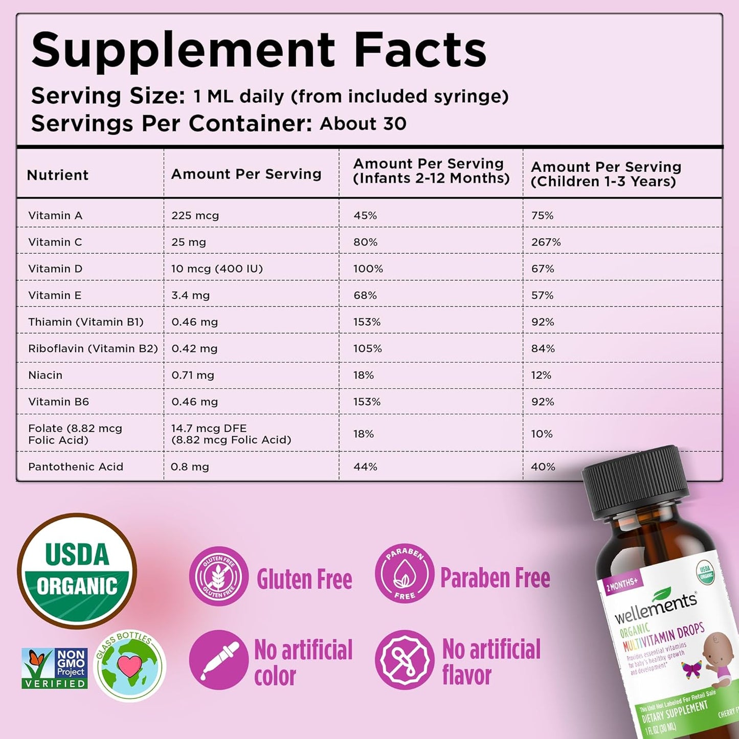 Wellements Gotas multivitamínicas orgánicas para bebés, 30ml