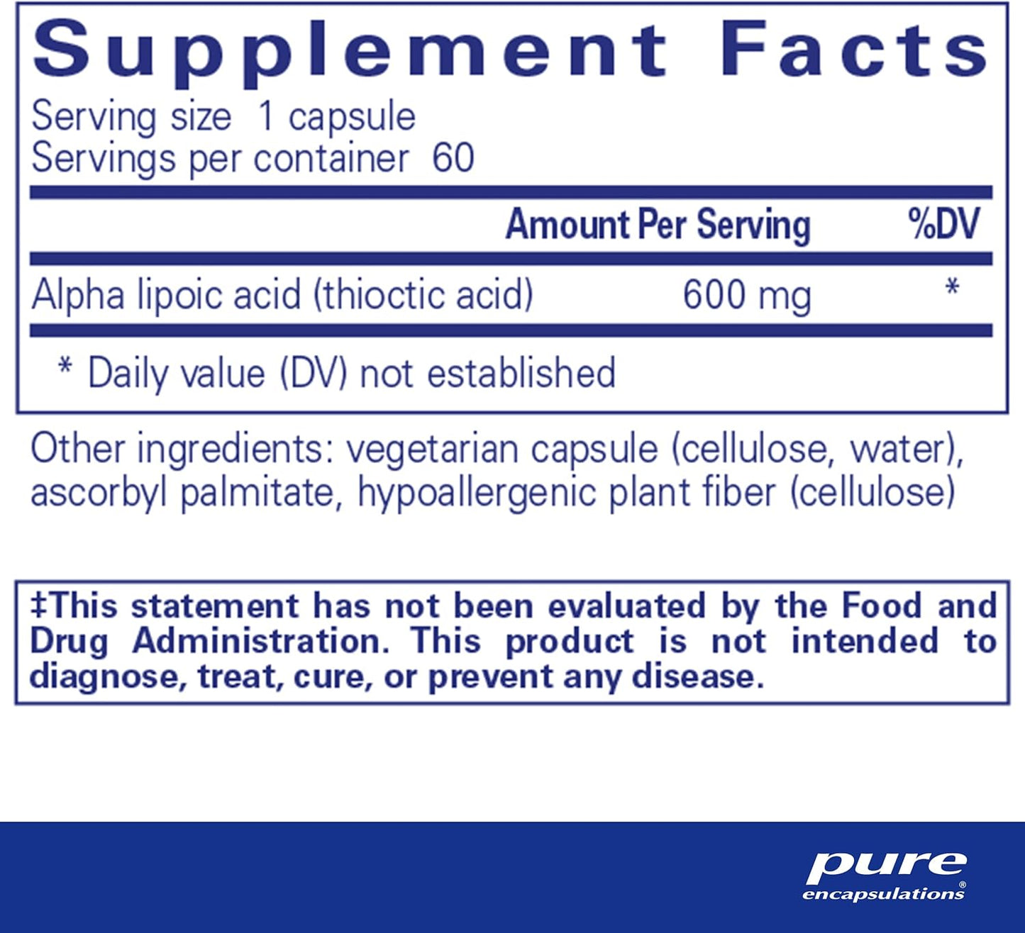 Pure Encapsulations Ácido alfa lipoico 600 mg , 60 capsulas