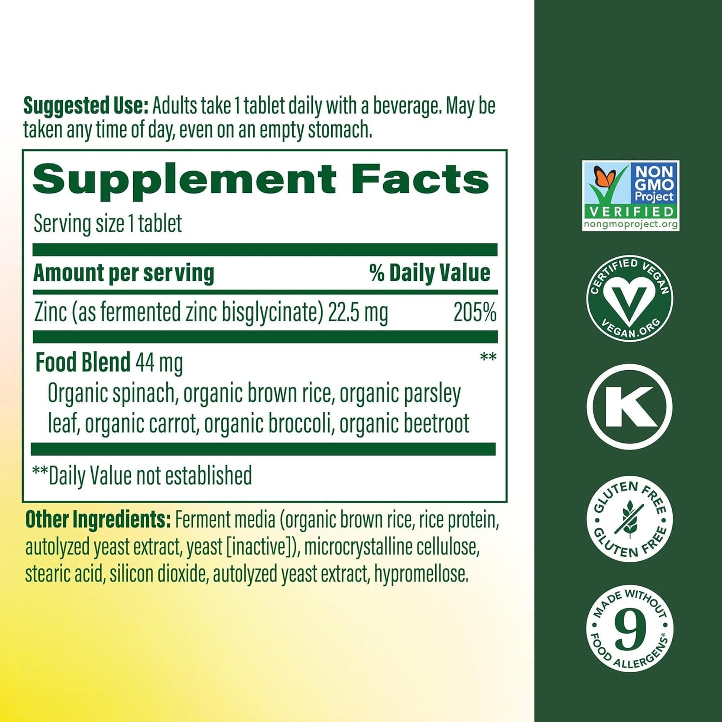 MegaFood - Zinc 22.5mg, 120 tabletas