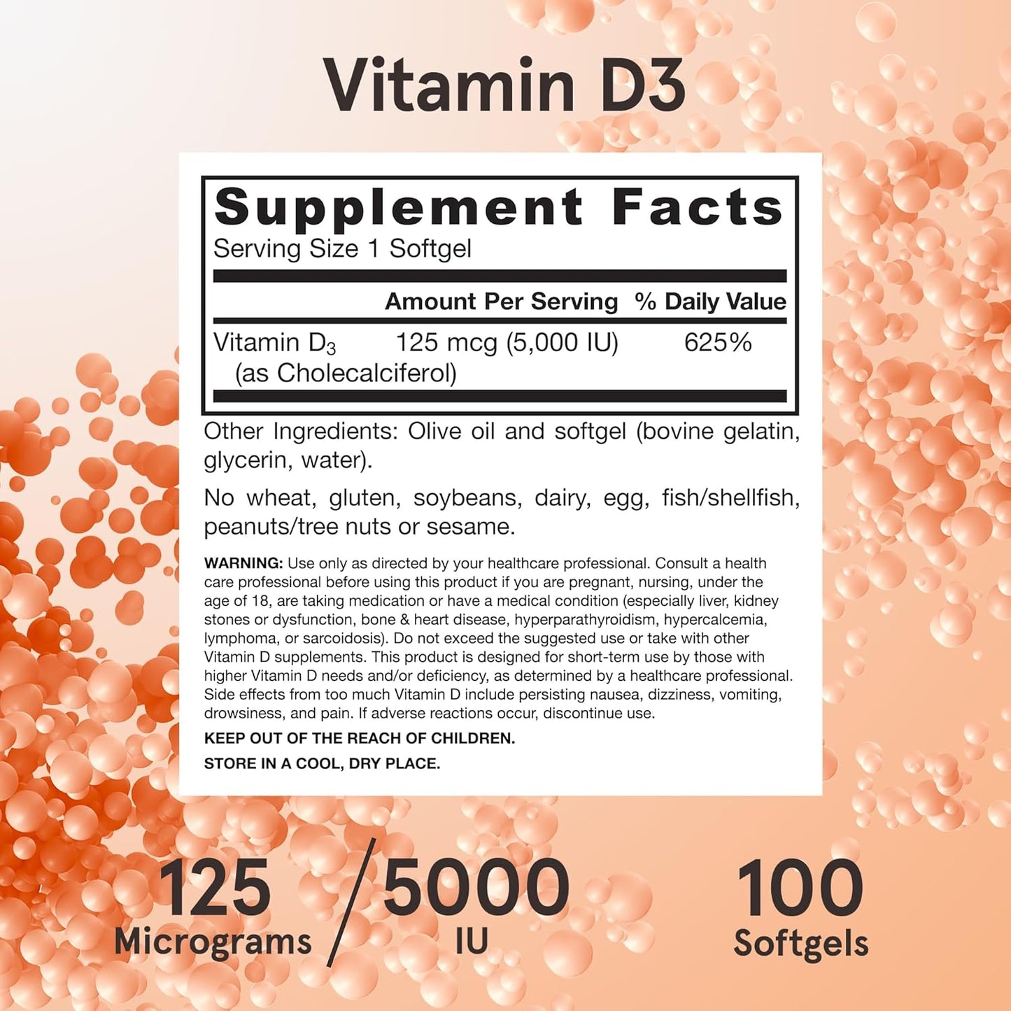 Jarrow Formulas - Vitamina D3 125mcg(5000IU), 100 capsulas