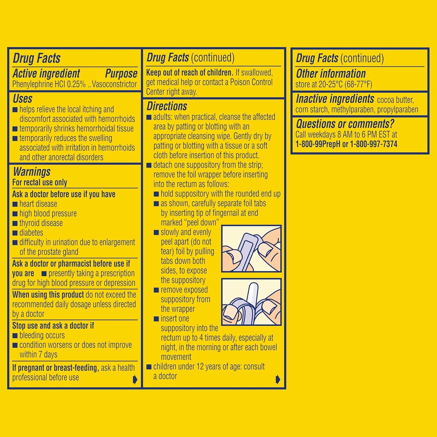 Preparation H Supositorios de hemorroides para aliviar la picazón y las molestias, 12 unidades